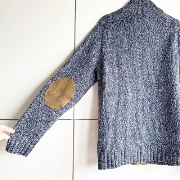 Lucky Brand Men’s Zip-up Elbow Patch Sweater Blue Marled Size Small Cotton Wool - Picture 6 of 7